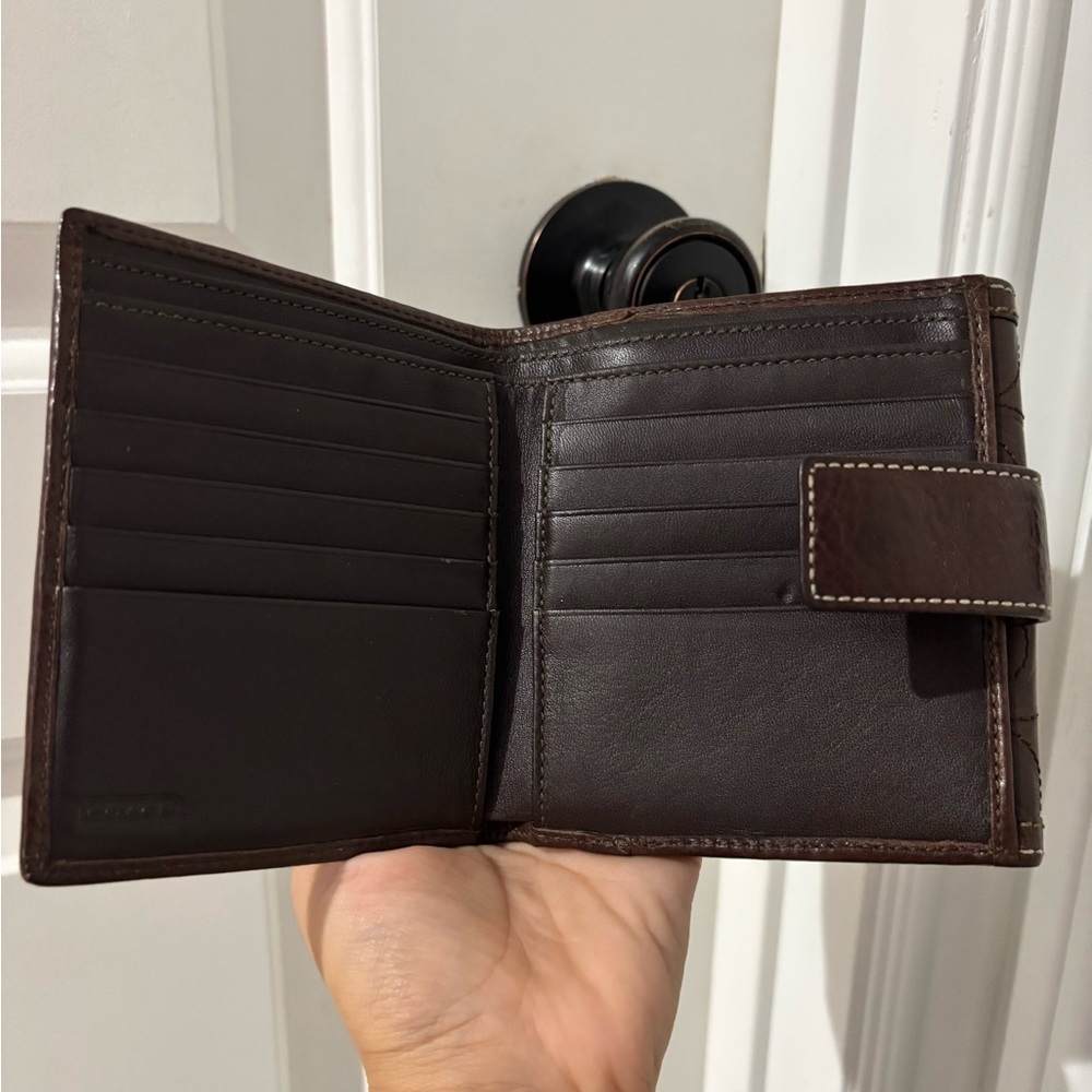 Coach Brown Signature Leather Compact Wallet Multiple Compartments - Picture 3 of 5
